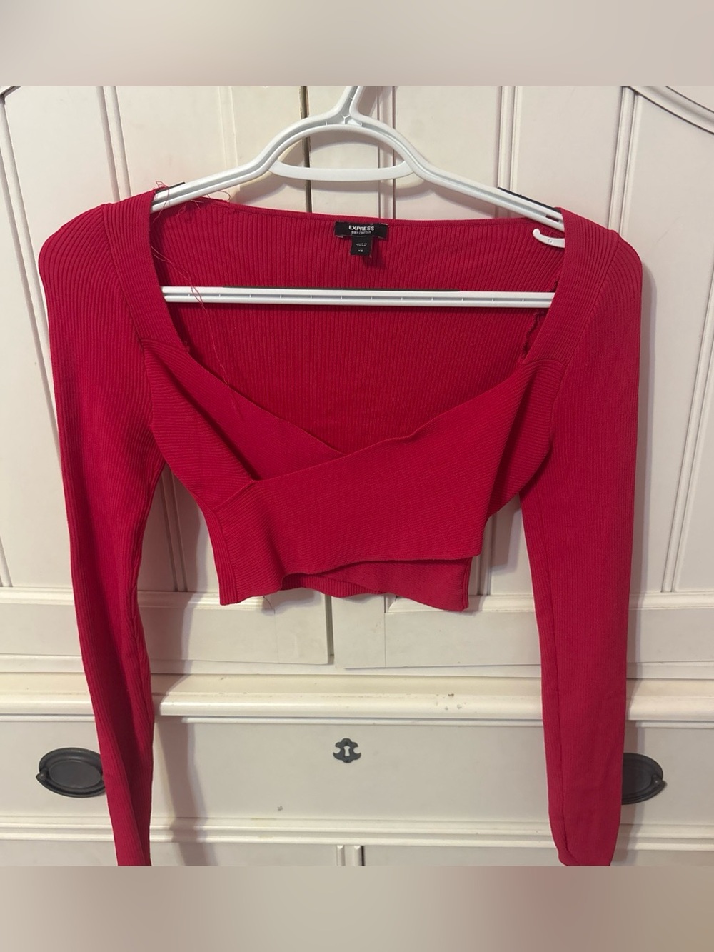 Express Ribbed Crossover Crop Top in Hot Pink